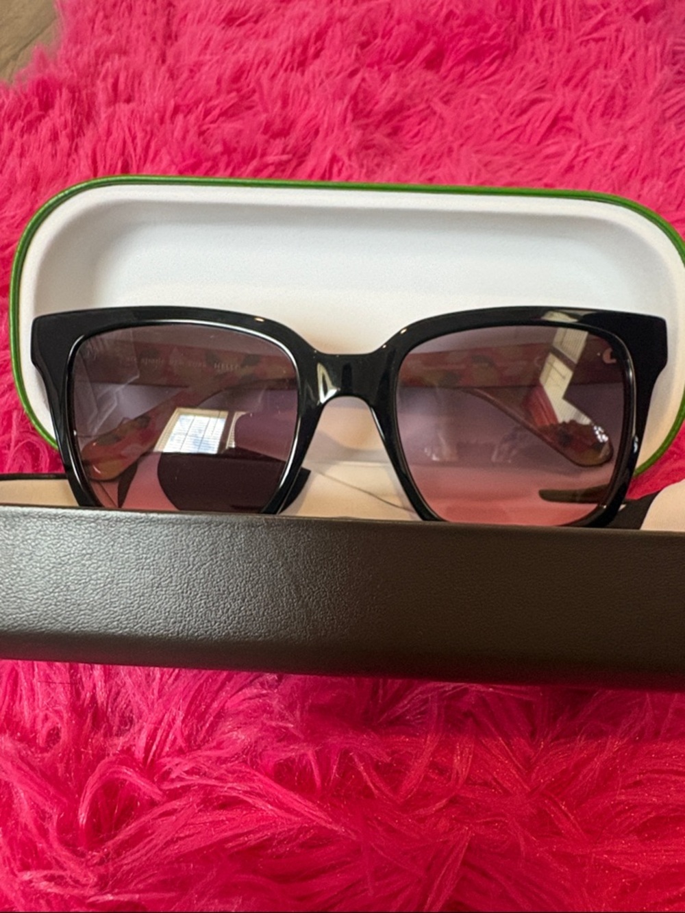 kate spade Glossy Black Square Sunglasses with Gradient Pink Smoke Lenses - Picture 7 of 11